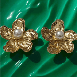 Golden Flower Pearl Stud Earrings