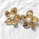 3Golden Flower Pearl Stud Earrings