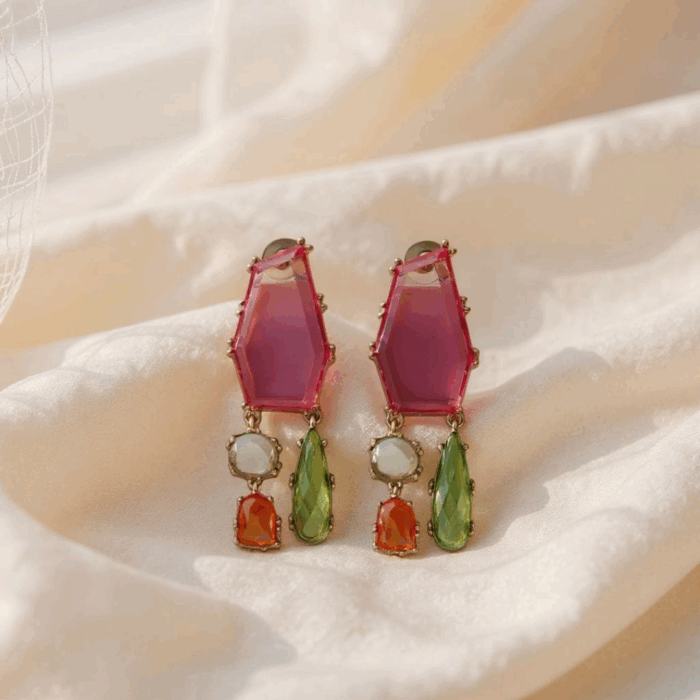 Multicolor Geometric Gem Dangle Earrings Multicolor Geometric Gem Dangle Earrings